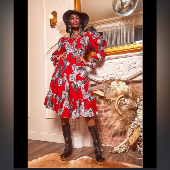 Women’s Autumn Adeigbo Fleur Butterfly red Dress Sz 6 Free People look - Picture 5 of 16